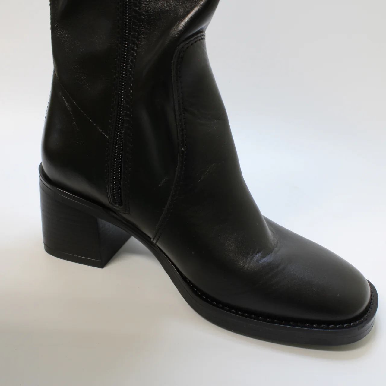 Odd Sizes - Womens Office Karamel Knee High Black Heel Boots New Black Leather - UK Sizes Right 4/Left 5 - Image 4