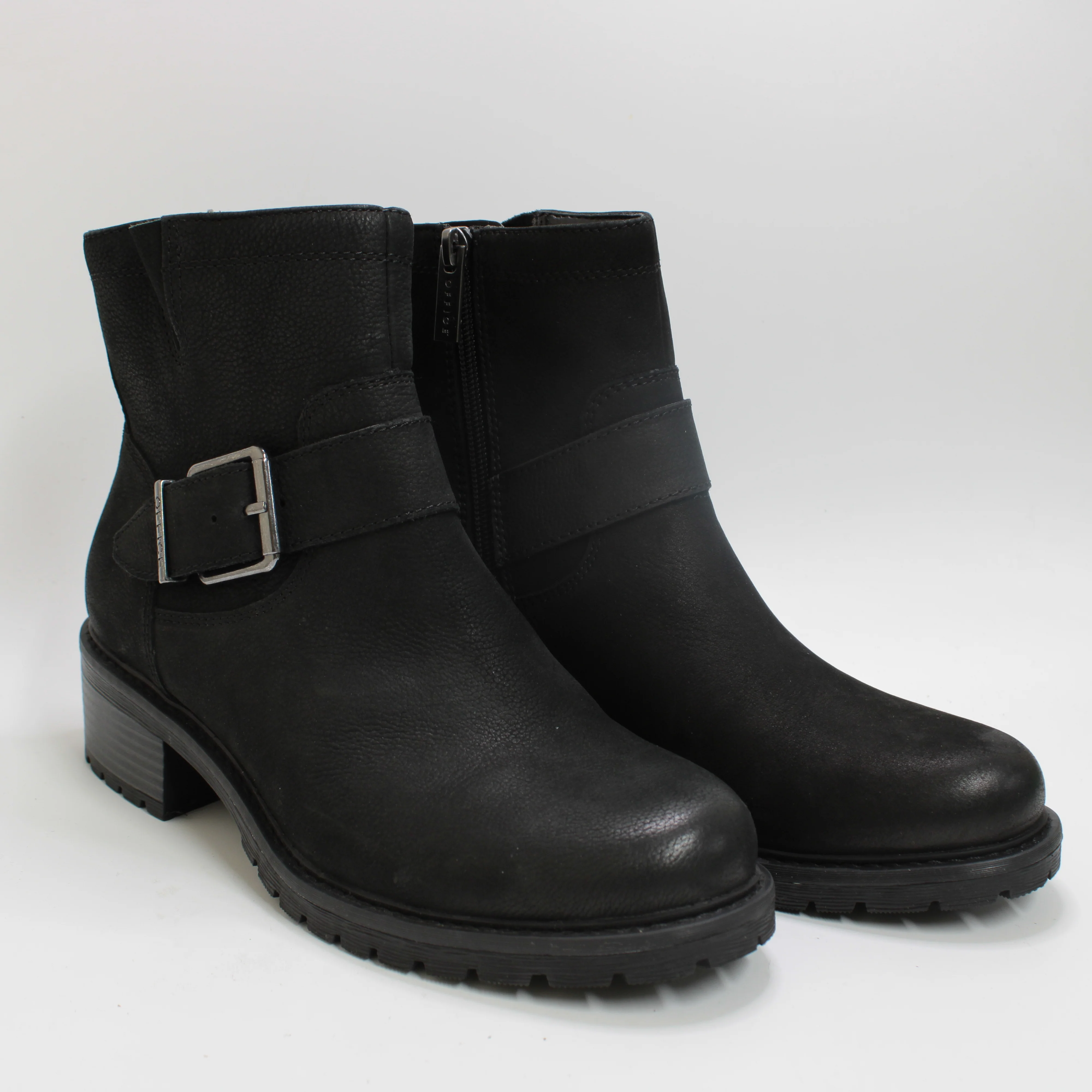 Womens OFFICE Avril Cleat Sole Buckle Boots Black Nubuck - Image 3