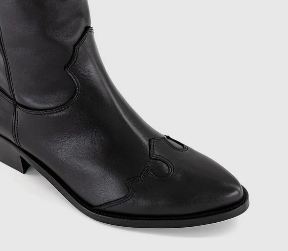 Womens OFFICE Kezia Heeled Western Knee Boots Black Leather - Image 3