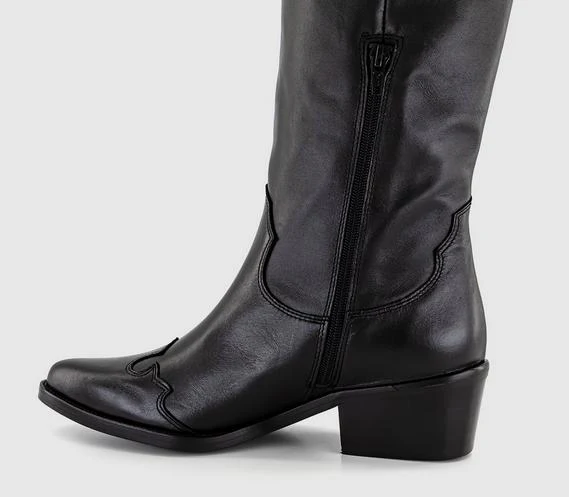 Womens OFFICE Kezia Heeled Western Knee Boots Black Leather - Image 4