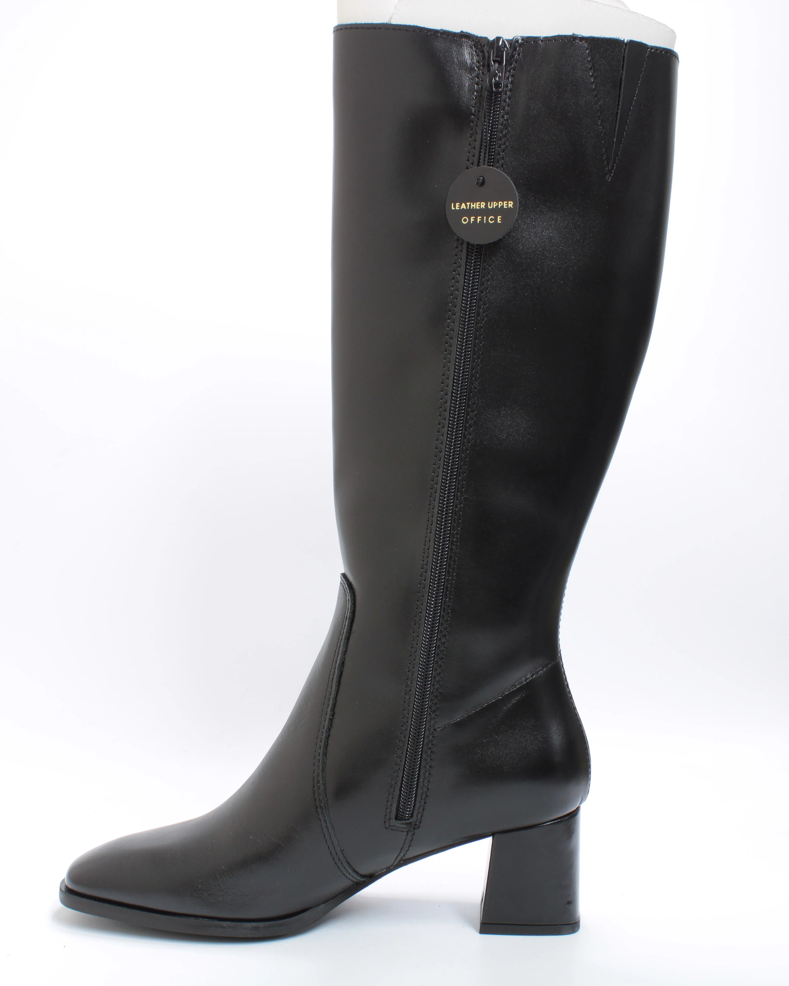 Womens OFFICE Kleo Block Heel Knee High Boots Black Leather - Image 4