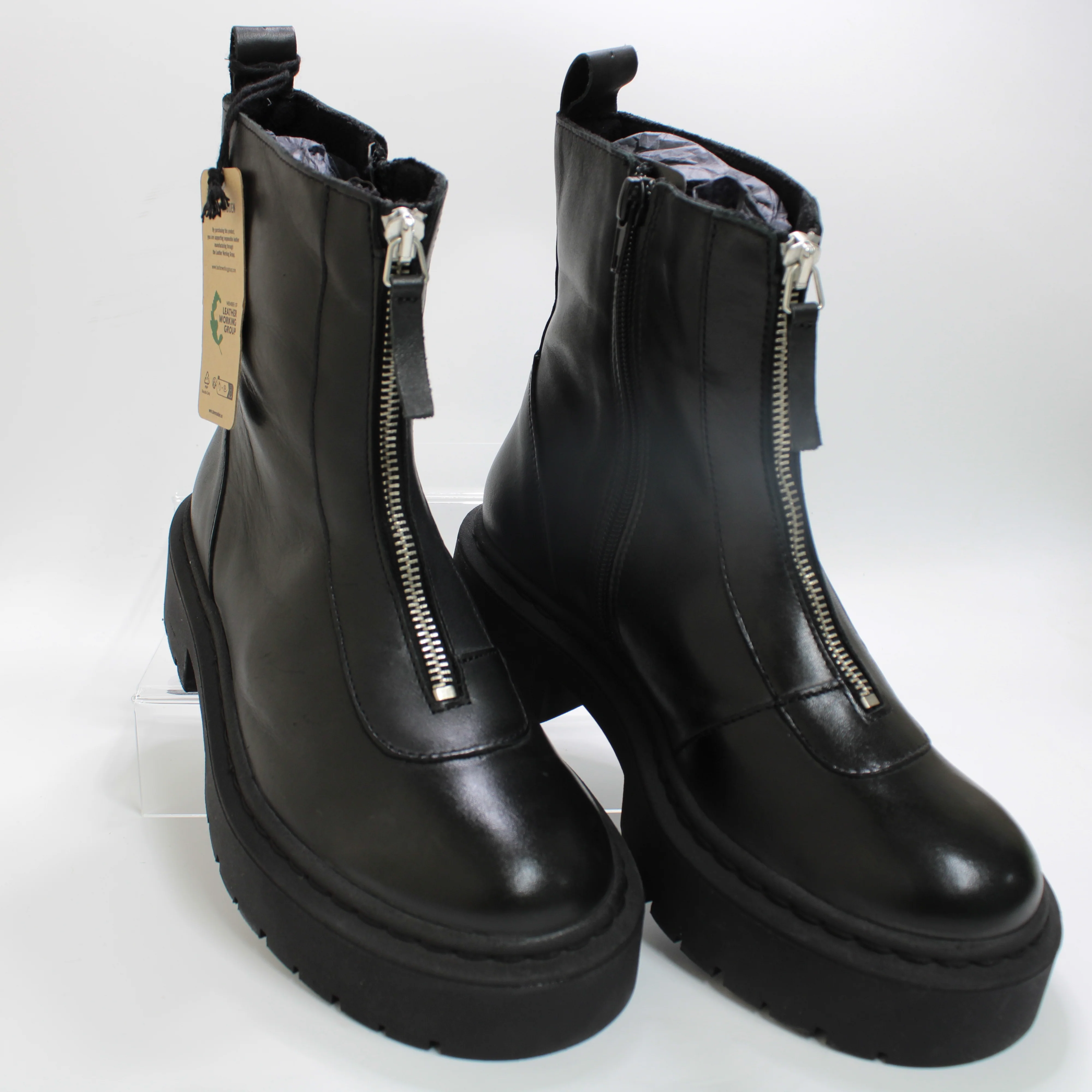 Womens Steve Madden Gabby Biker Boots Black Leather - Image 3