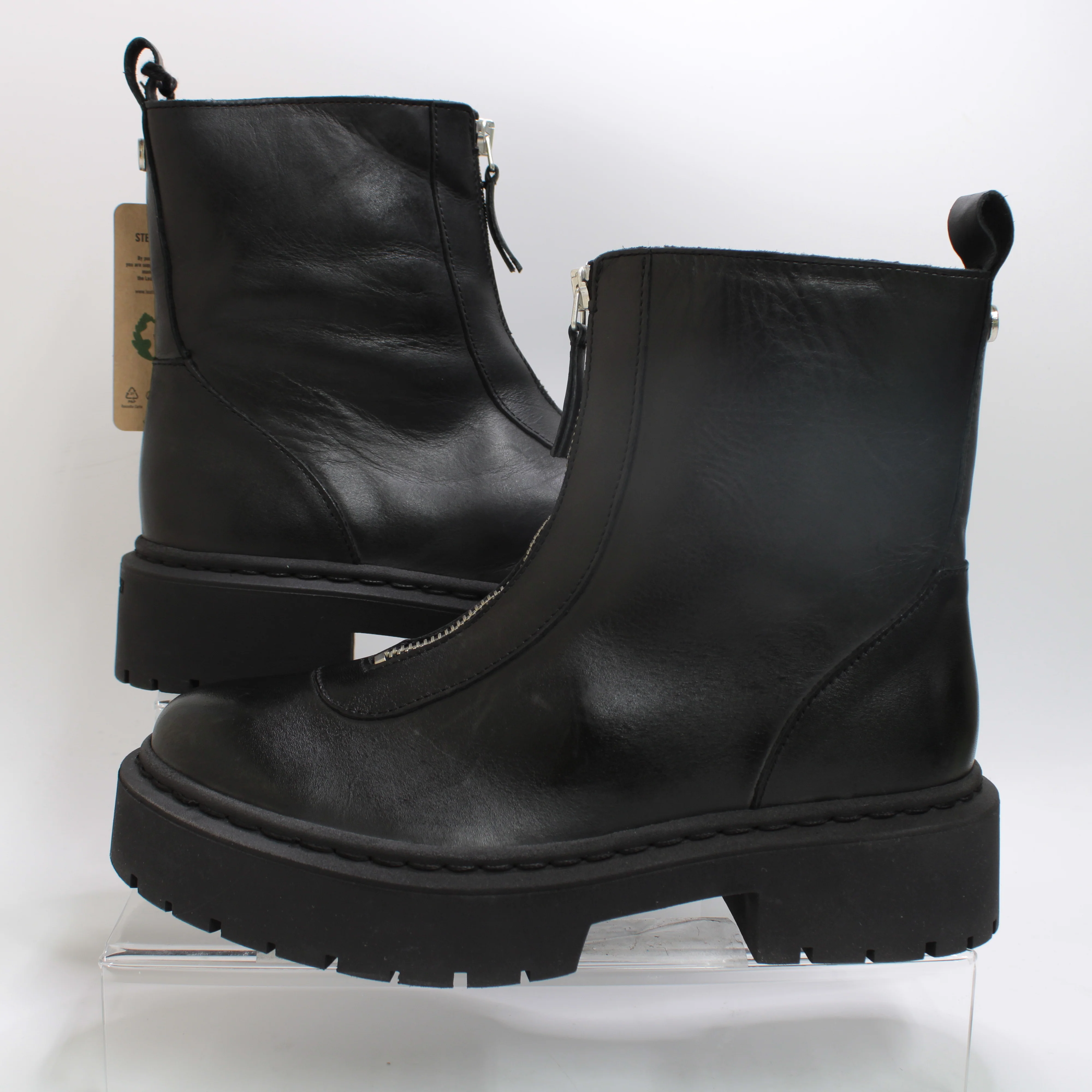Womens Steve Madden Gabby Biker Boots Black Leather - Image 4